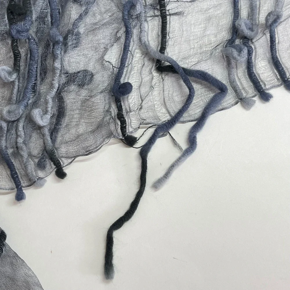 Borsel Imports Silk Blend Felted Sheer Scarf Womens Gray Blue Textured Wrap
